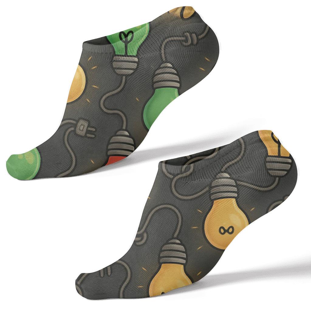 Multicolor Bulb Socket Grid On Charcoal trendy patterned ankle socks