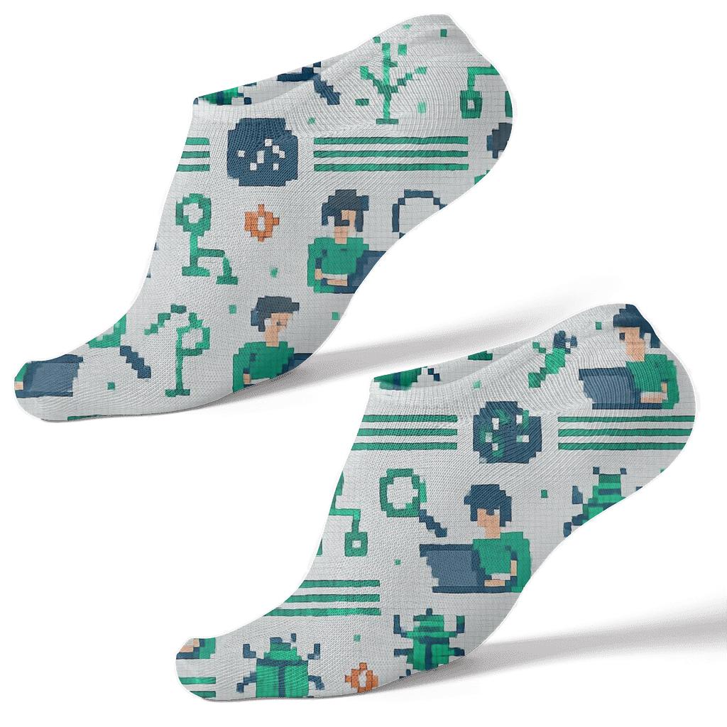 Pixel Art Debugging Scene Pattern With Software Developer Charm comfortable cotton ankle socks