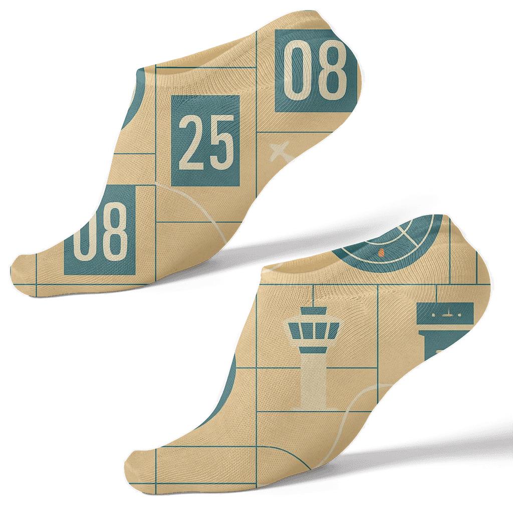 Vintage Aviation Poster Look With Air Traffic Controller Grid premium sports ankle socks