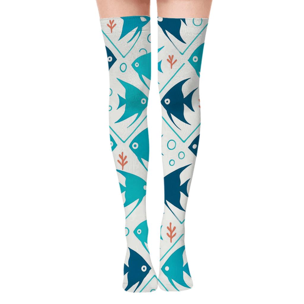 Angelfish With Bubble Lattice Pattern On White Background premium cozy over-the-knee socks