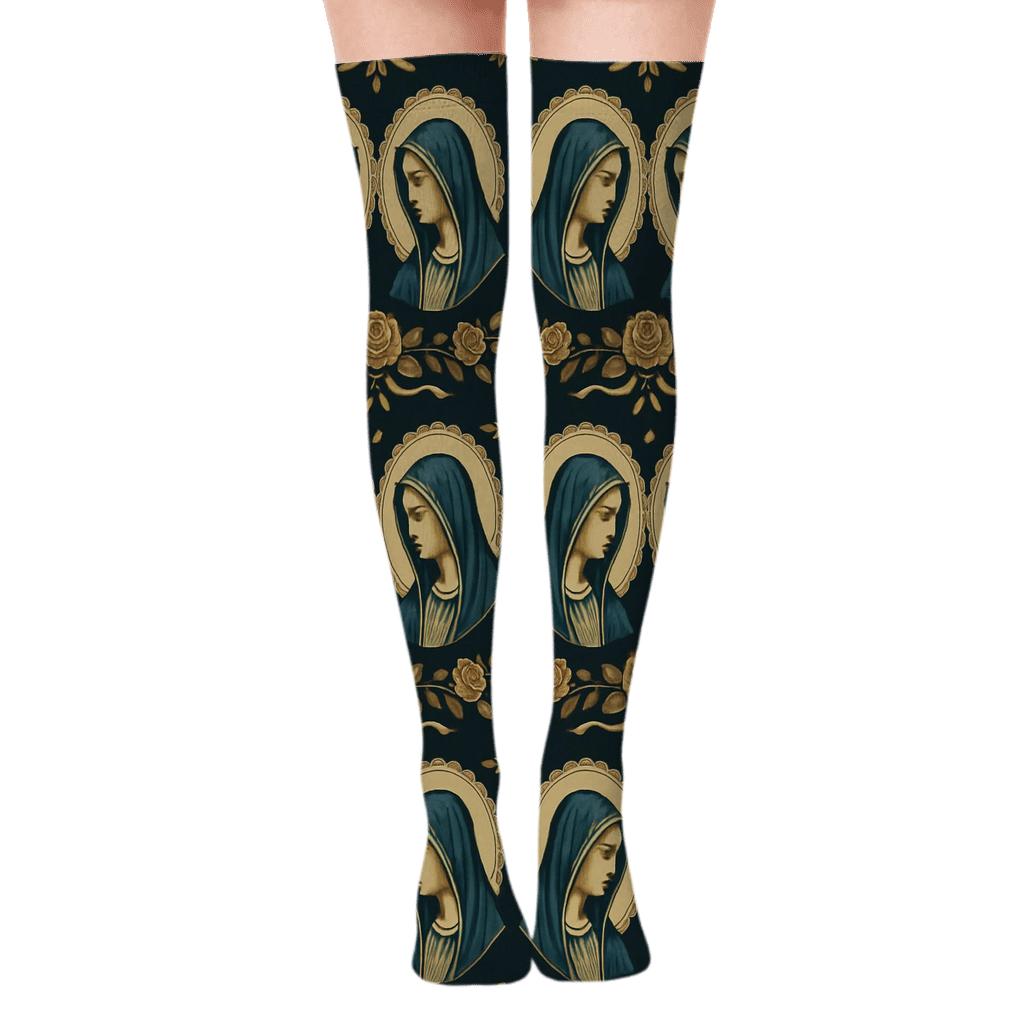 Cameo Pair Mirror With Mary In Blue Cloak stylish fashion over-the-knee socks