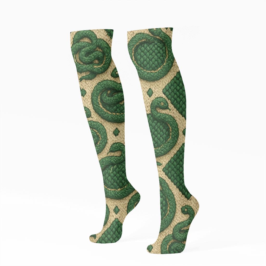 Knitted Illusion Snake Scale Cablework premium sports knee-high socks