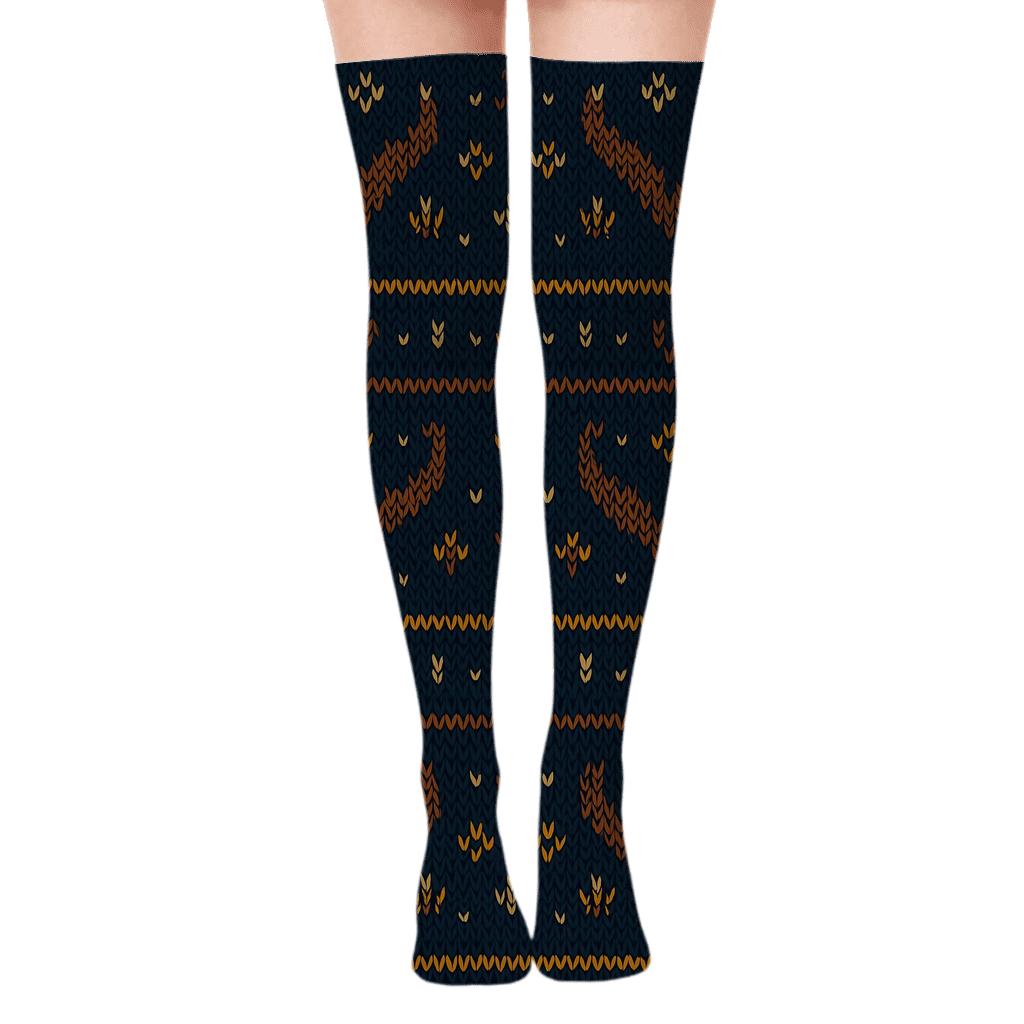 Bison Horn Chevron Knit Illusion Over-the-Knee Socks