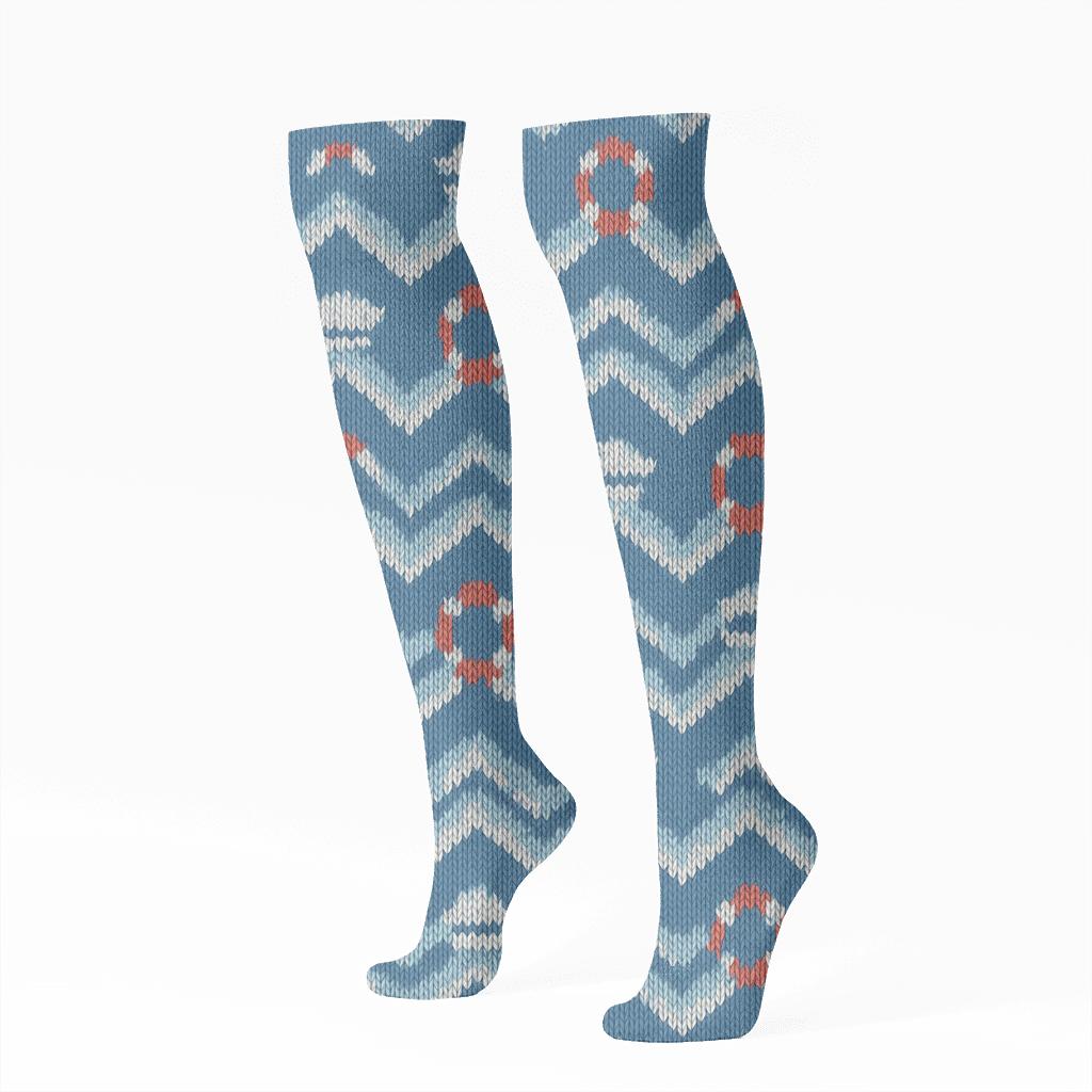 Sailor Knit Illusion Wave Chevron comfortable cotton knee-high socks