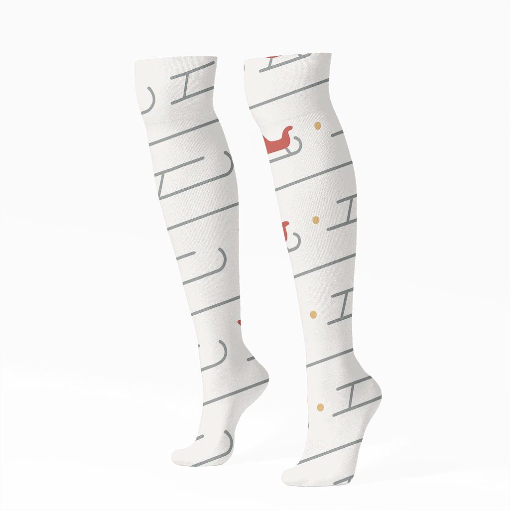 Minimal Runner Lines With Sleigh Icons stylish athletic knee-high socks