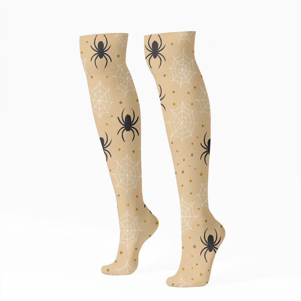 Botanical Chic Pattern With Spider Silhouettes designer print knee-high socks