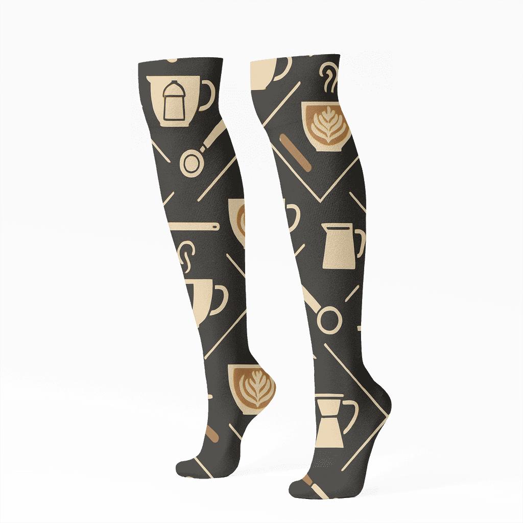 Coffee Cup Lattice In Barista Style trendy patterned knee-high socks