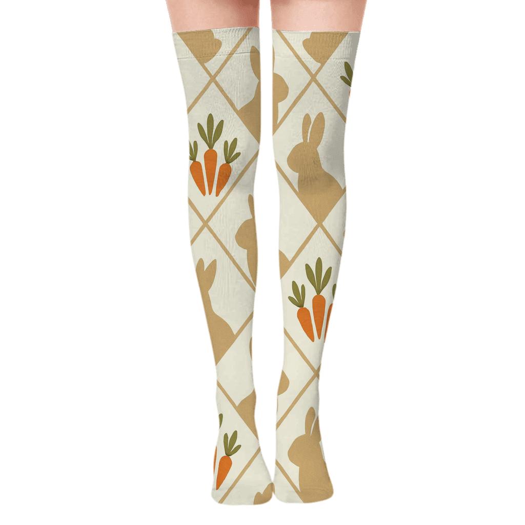 Carrot Lattice With Rabbit Silhouettes trendy patterned over-the-knee socks