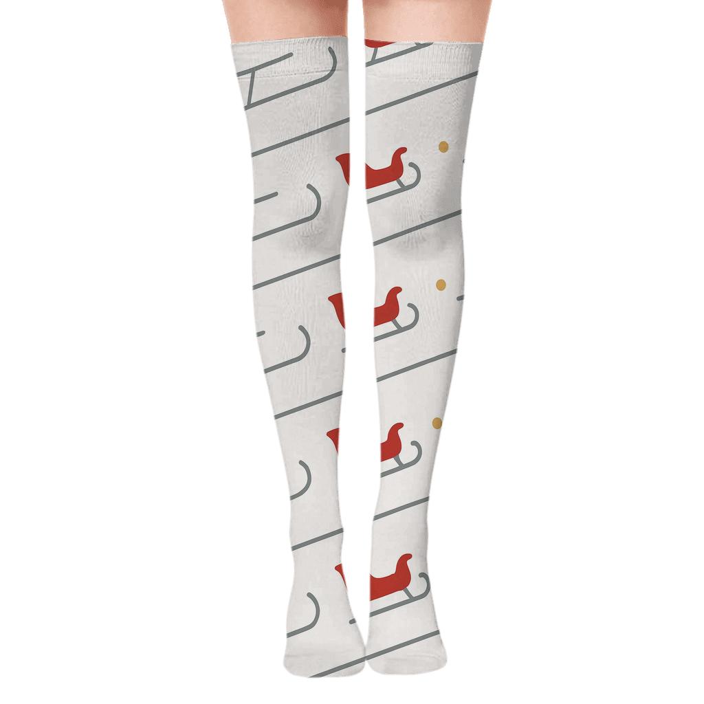 Minimal Runner Lines With Sleigh Icons trendy patterned over-the-knee socks