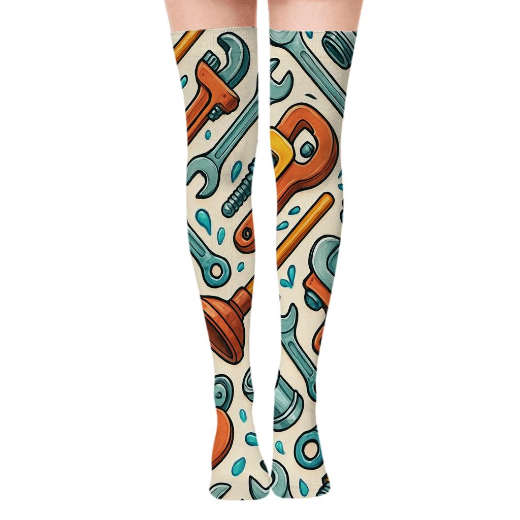 Plumber Tool Collage Diamond Scatter personalized over-the-knee socks