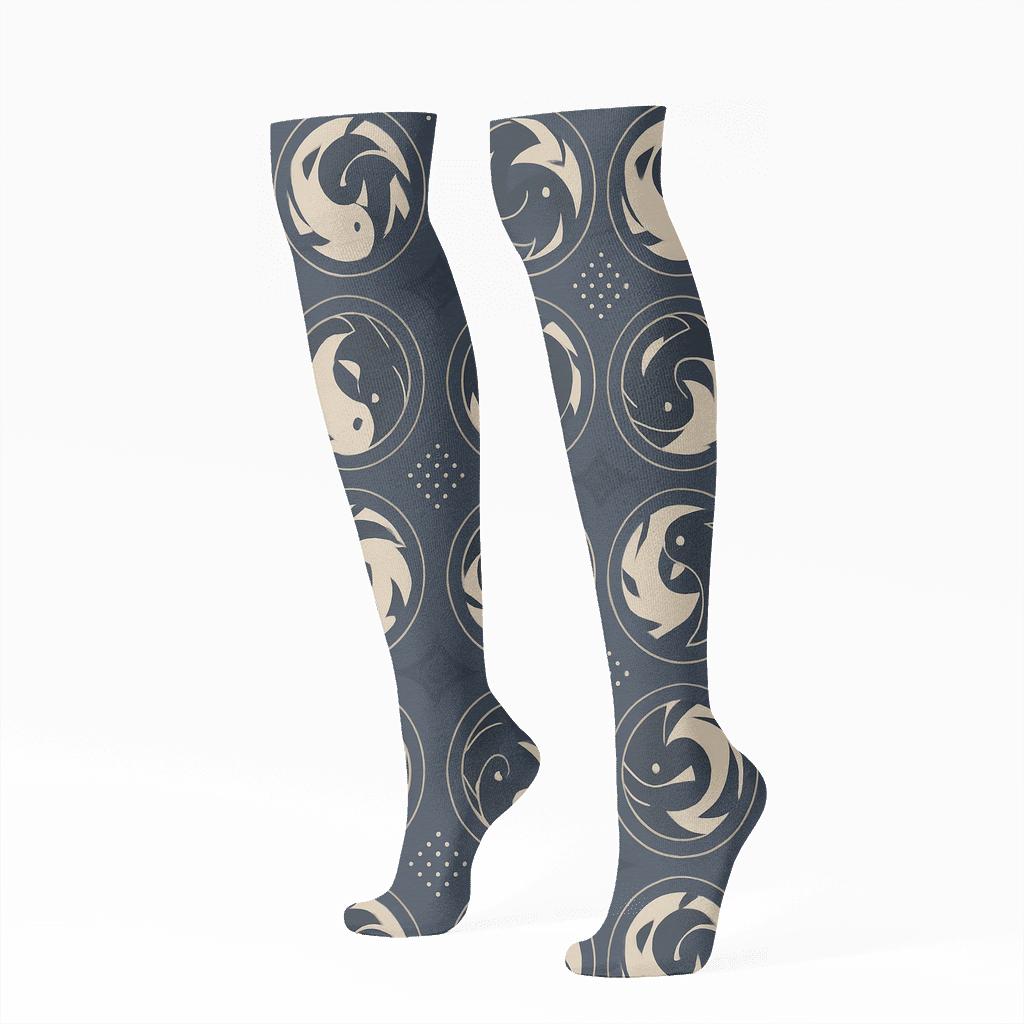 Indigo Koi Duality Mandala Lattice unique graphic knee-high socks