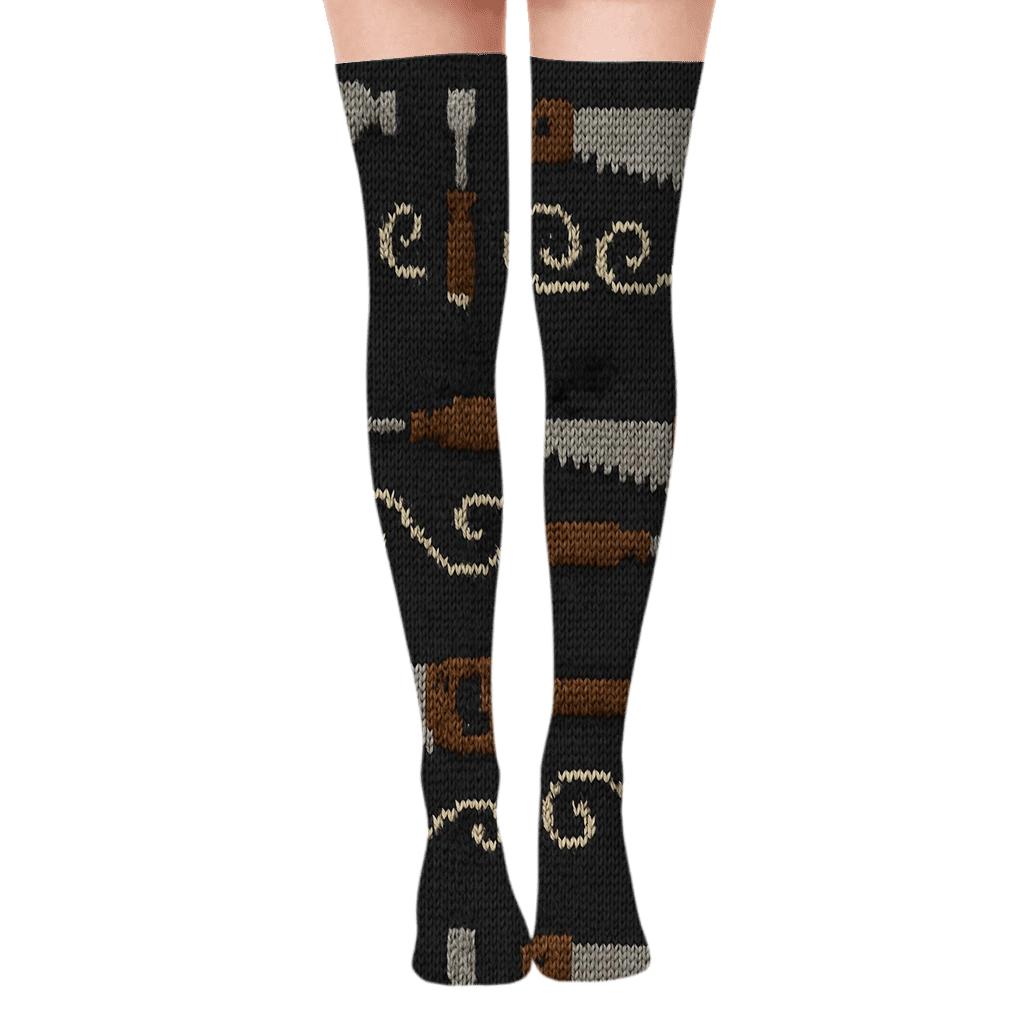 Knitted Carpenter Pattern Illusion trendy patterned over-the-knee socks