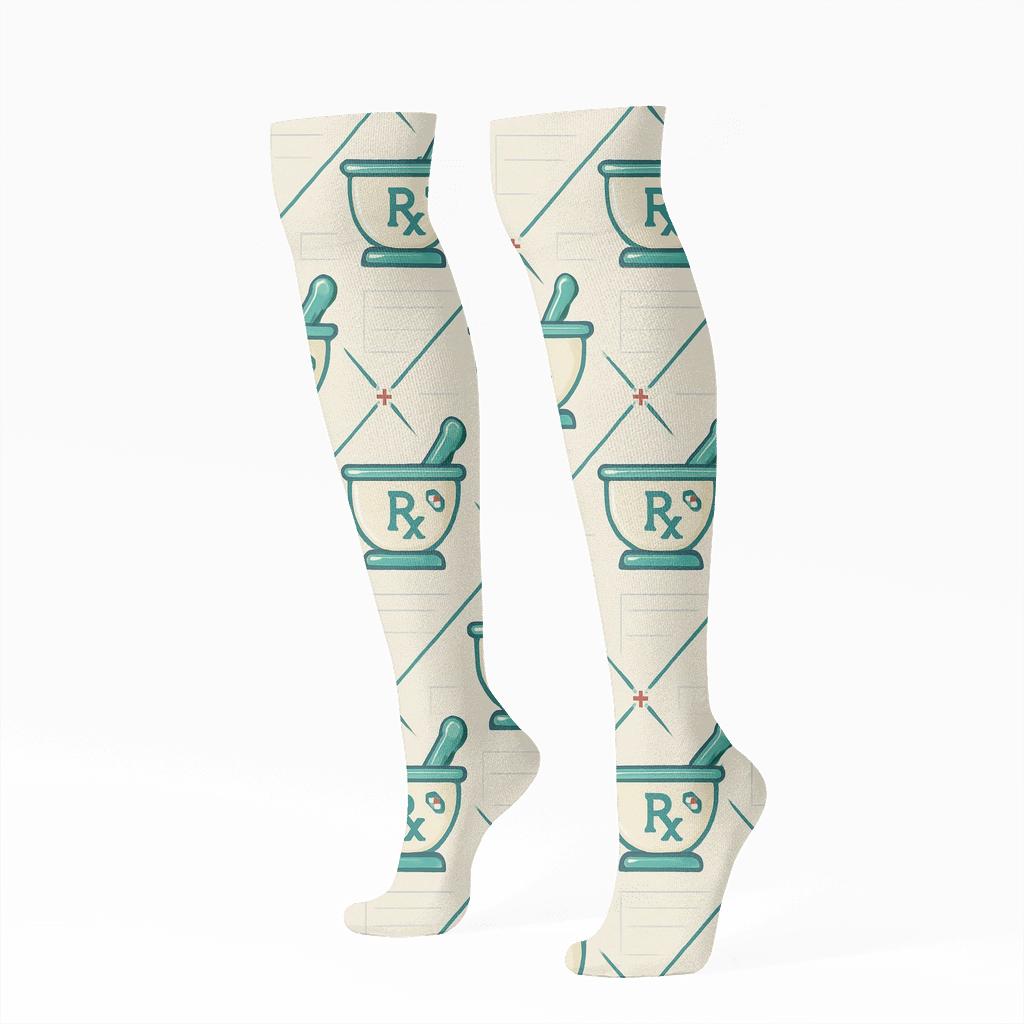 Mortar And Pestle Lattice, Pharmacist Edition trendy patterned knee-high socks