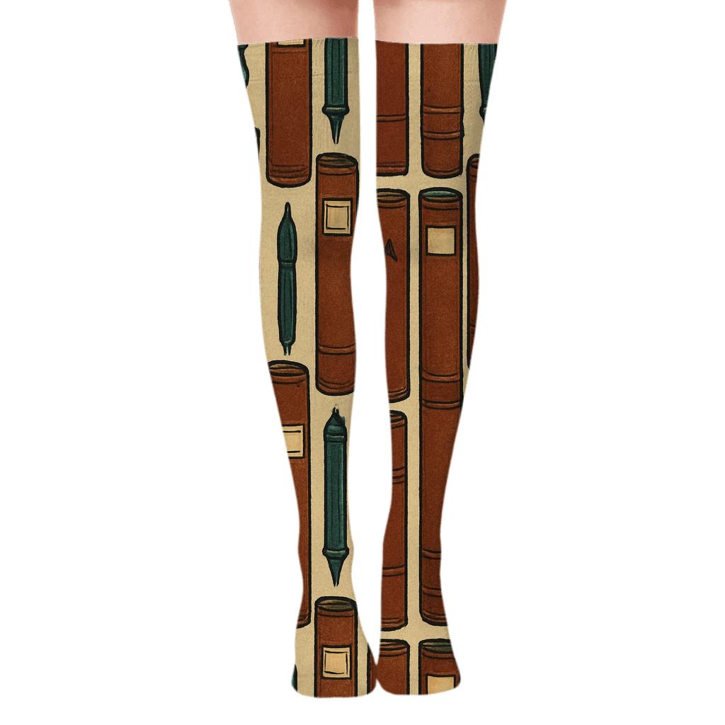 Book Spine Lattice Librarian Edition premium cozy over-the-knee socks