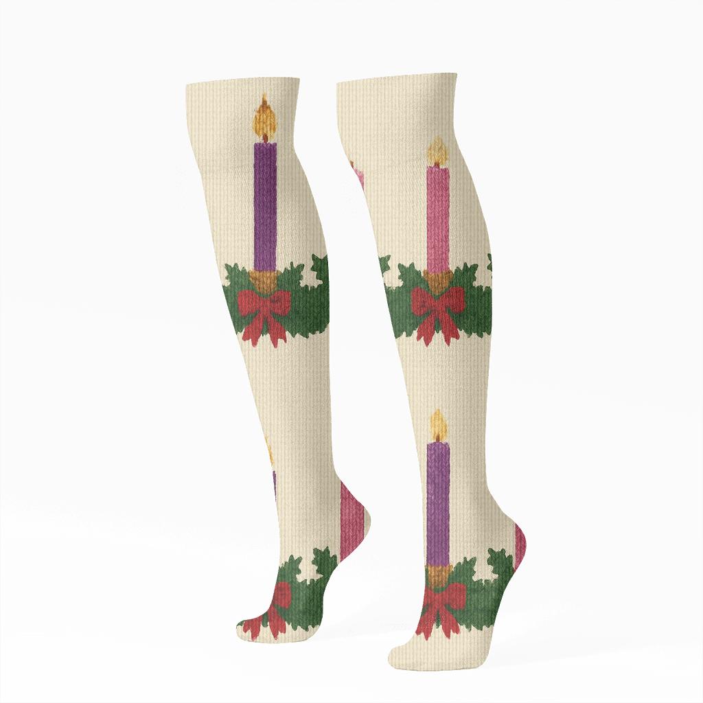 Wreath Band Advent Candles In Knitted Illusion premium sports knee-high socks