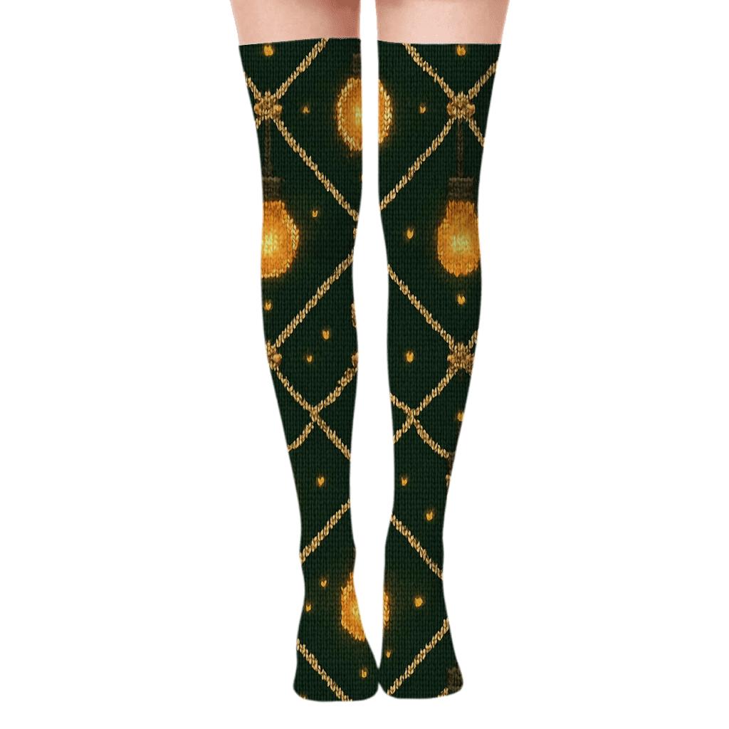 Knitted Amber Garland Lattice designer print over-the-knee socks