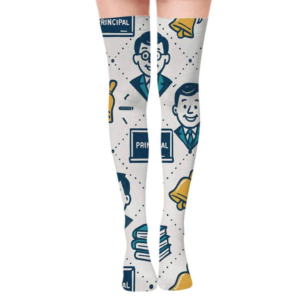 School Principal Chalkboard Lattice With Bell And Book Icons custom over-the-knee socks