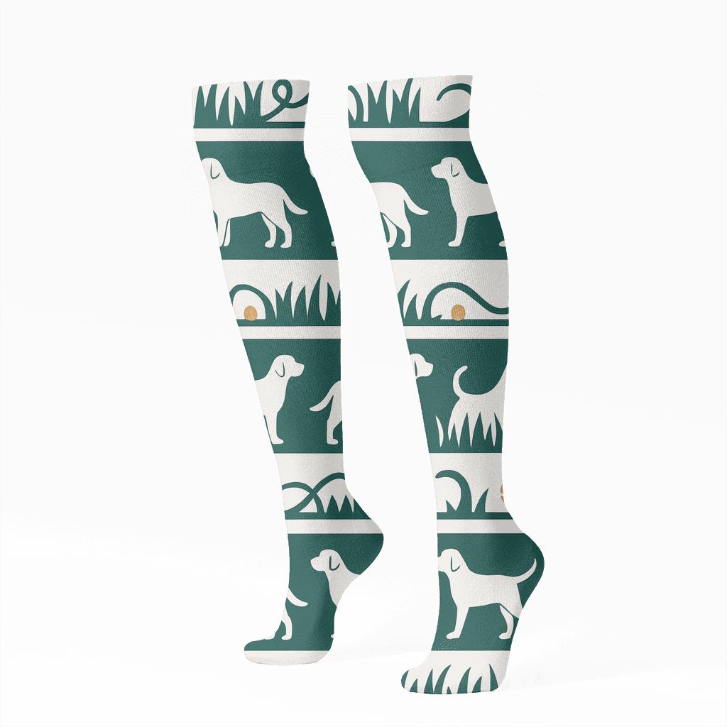 Park Stripe Repeat With Labrador Retriever Motifs premium sports knee-high socks