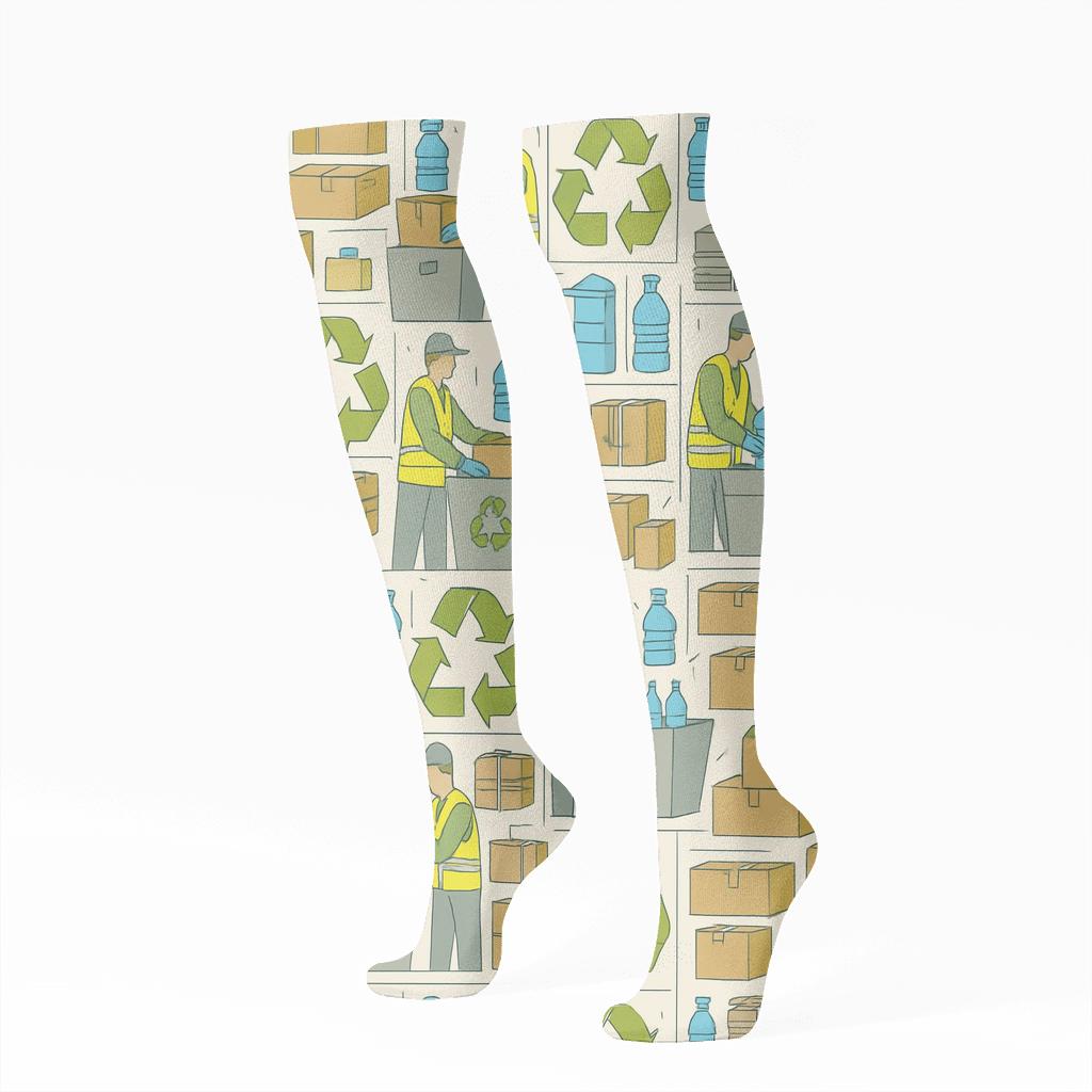 Industrial Collage Tiles With Recycling Plant Worker custom knee-high socks