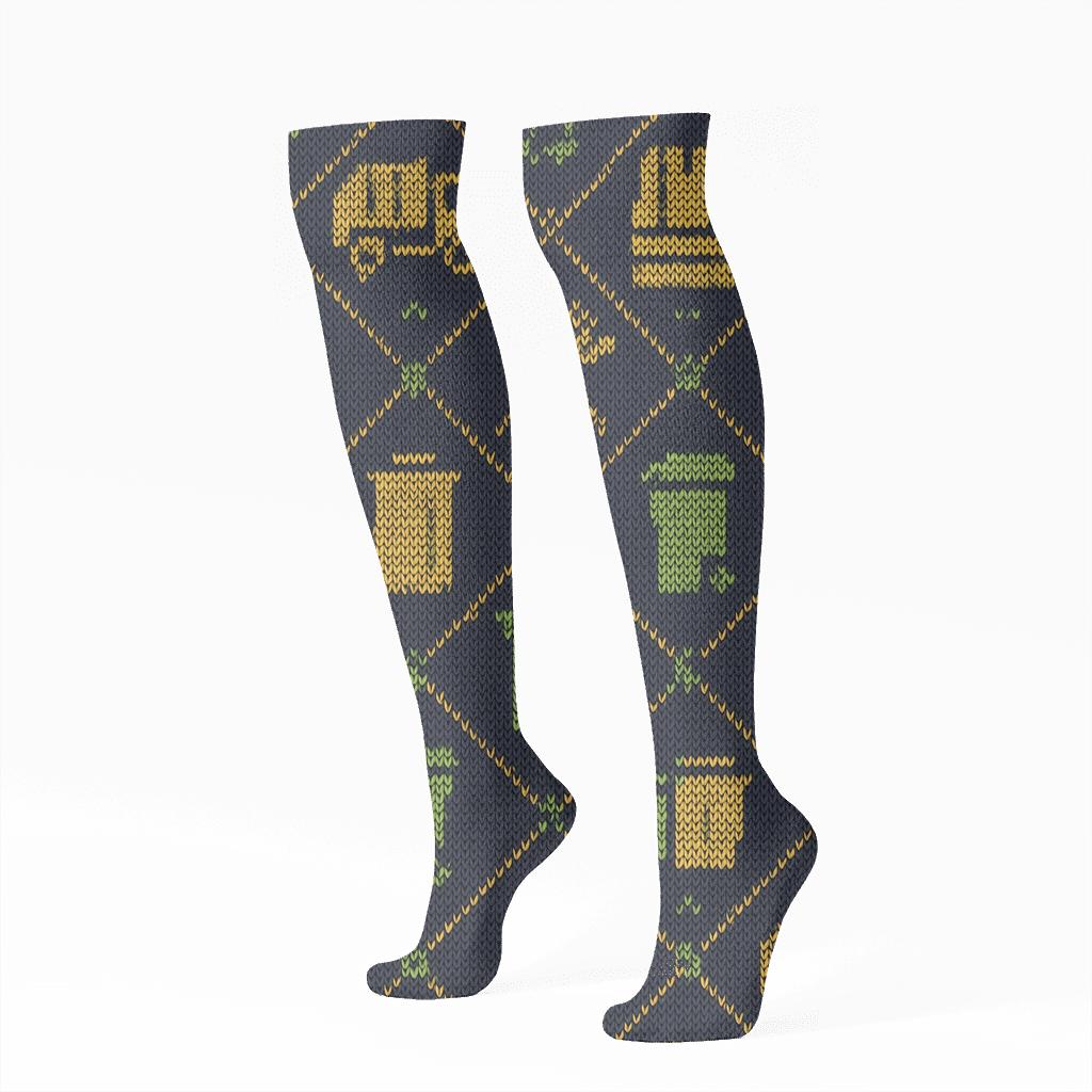 Knitted Rhythm Sanitation Worker Patchwork unique graphic knee-high socks