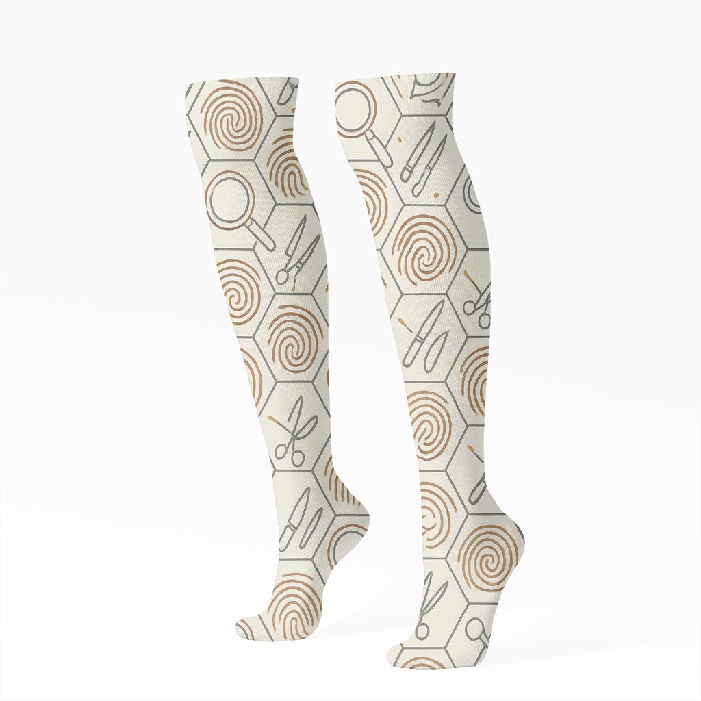 Fingerprint Lattice With Crime Scene Investigator Details premium sports knee-high socks