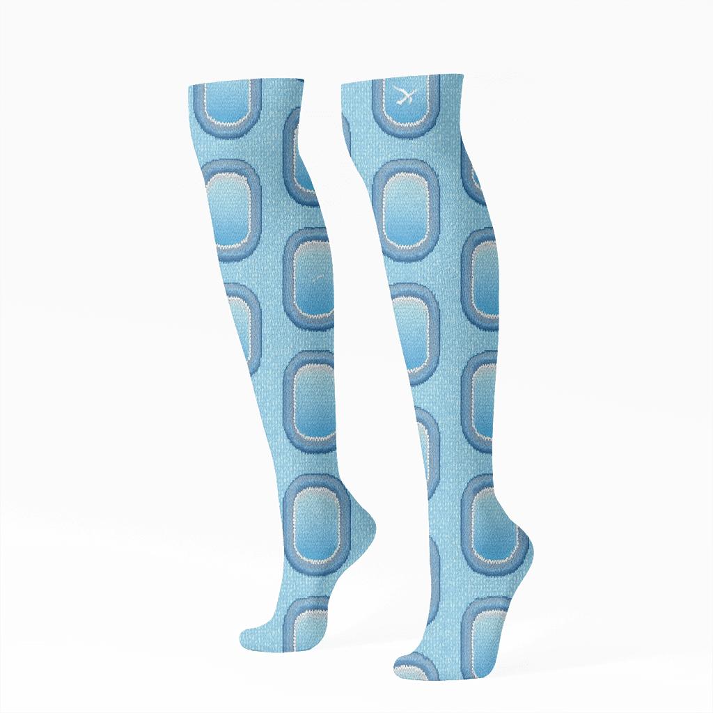 Airplane Window Lattice In Sky Blue designer print knee-high socks