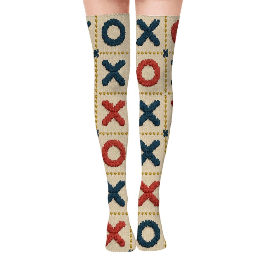 Knitted Illusion Valentines Xo Icons Gameboard Weave personalized over-the-knee socks