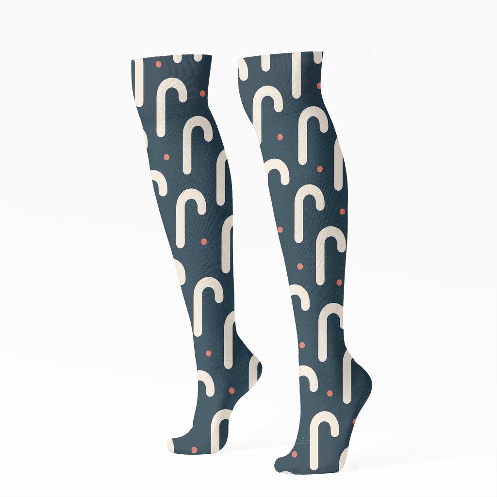 Minimal Candy Canes Silhouette Tessellation comfortable cotton knee-high socks