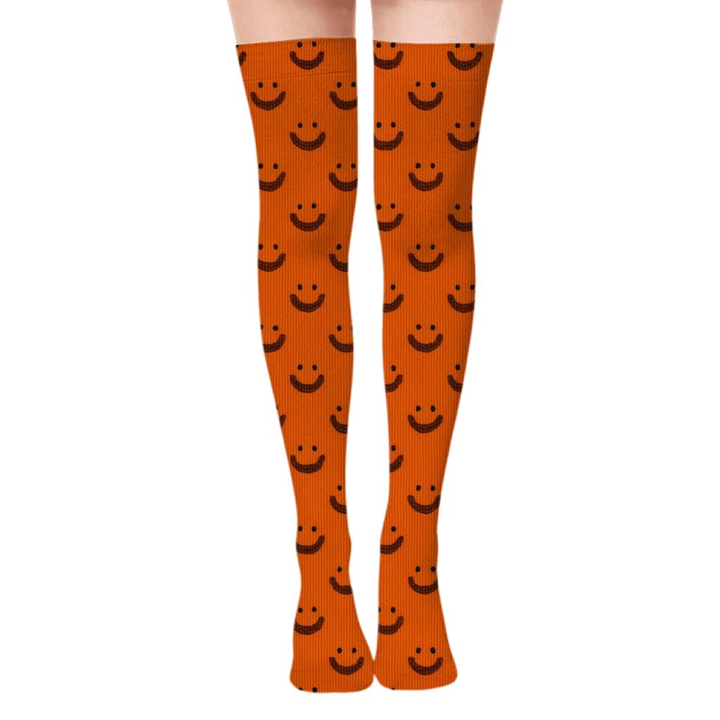 Jack O Lantern Smile Micro Pattern On Orange Background soft everyday over-the-knee socks