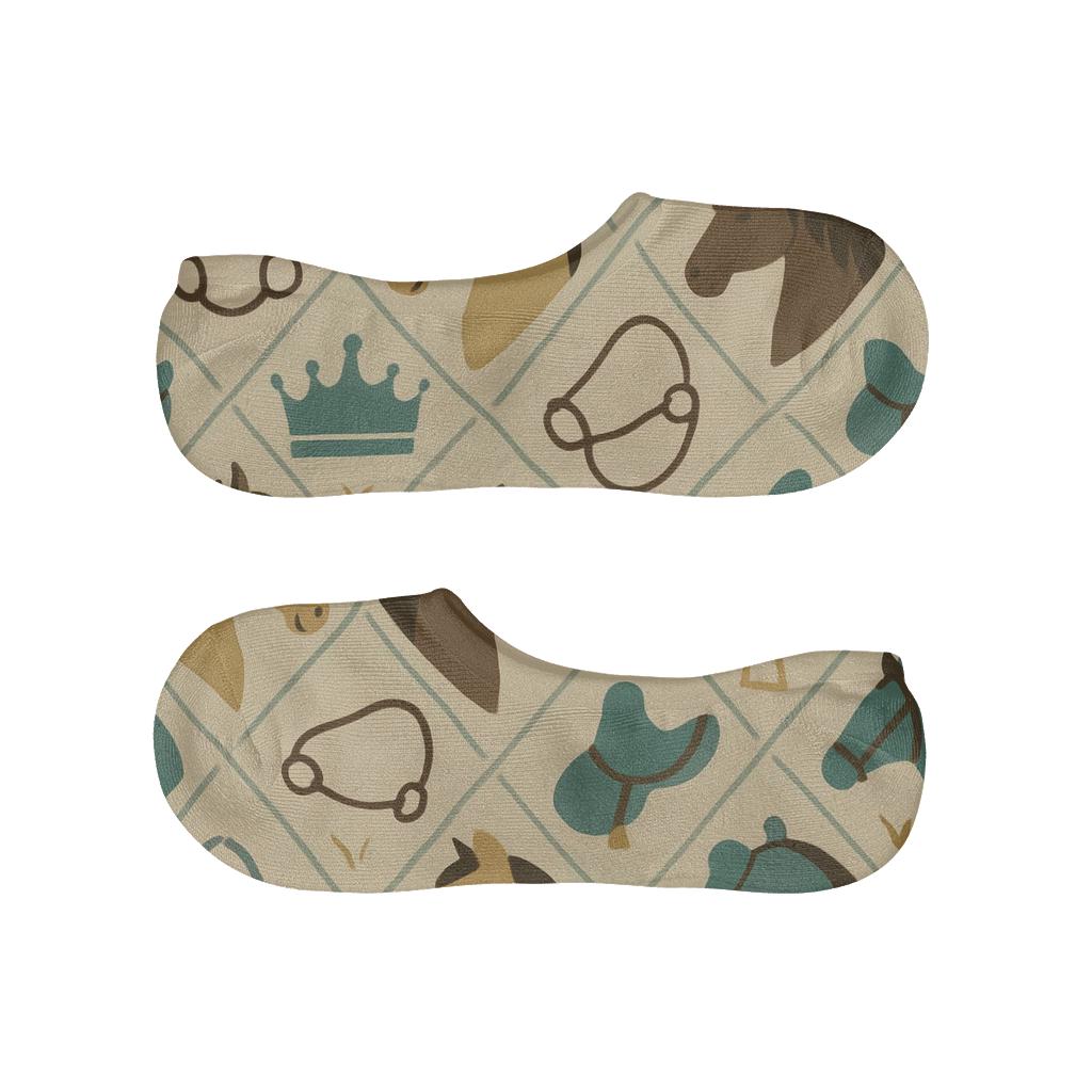 Pasture Lattice With Horse And Saddle Tiles designer print no-show socks