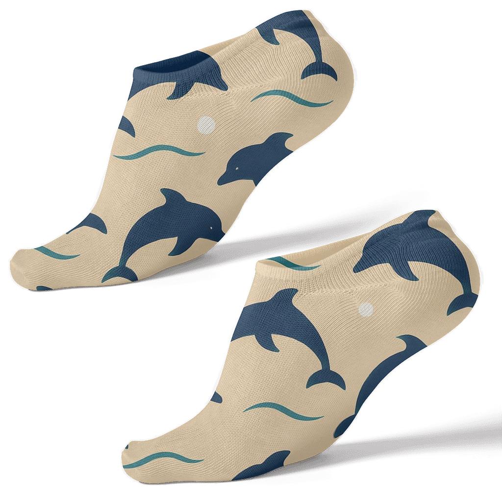 Coastal Grid Pattern With Dolphin Silhouettes stylish athletic ankle socks