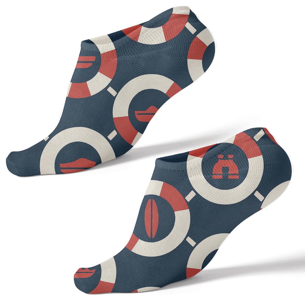 Rescue Ring Lattice On Ocean Blue Lifeguard Pattern trendy patterned ankle socks