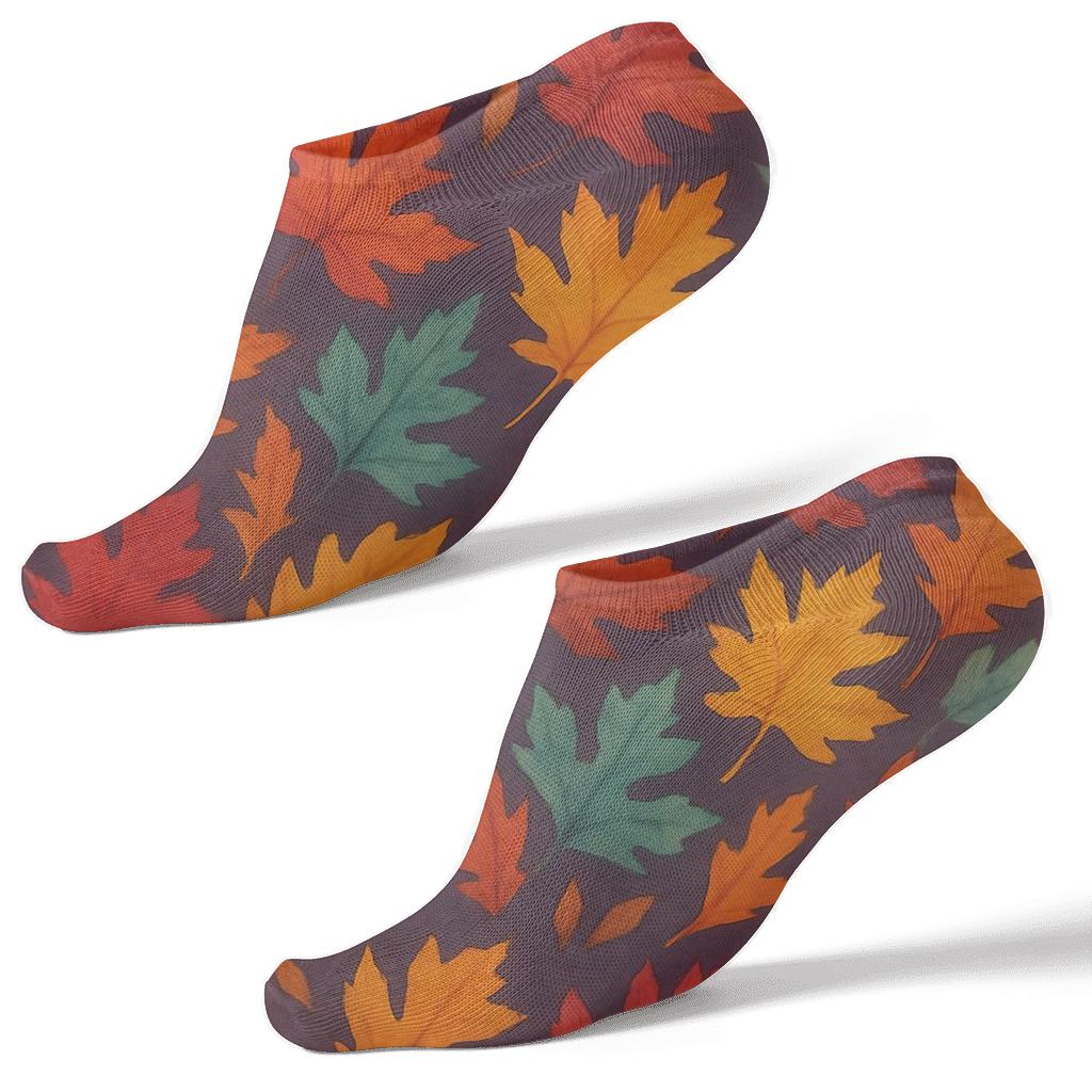 Watercolor Falling Leaves Diagonal Drift On Deep Plum Background premium sports ankle socks