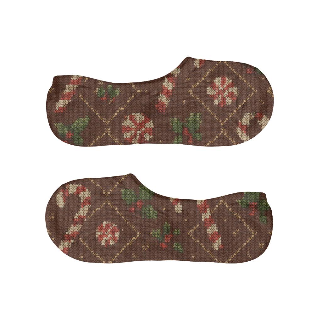 Knitted Illusion Candy Canes Fair Isle Tiles personalized no-show socks