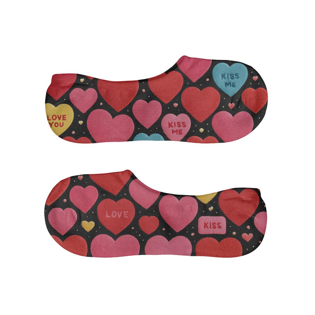 Candy Collage With Valentines Candy Heart Messages anti-slip no-show socks