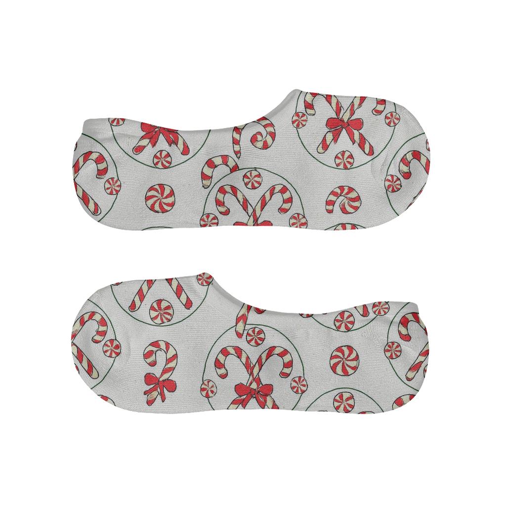 Peppermint Medallions With Candy Canes Centerpiece breathable no-show socks