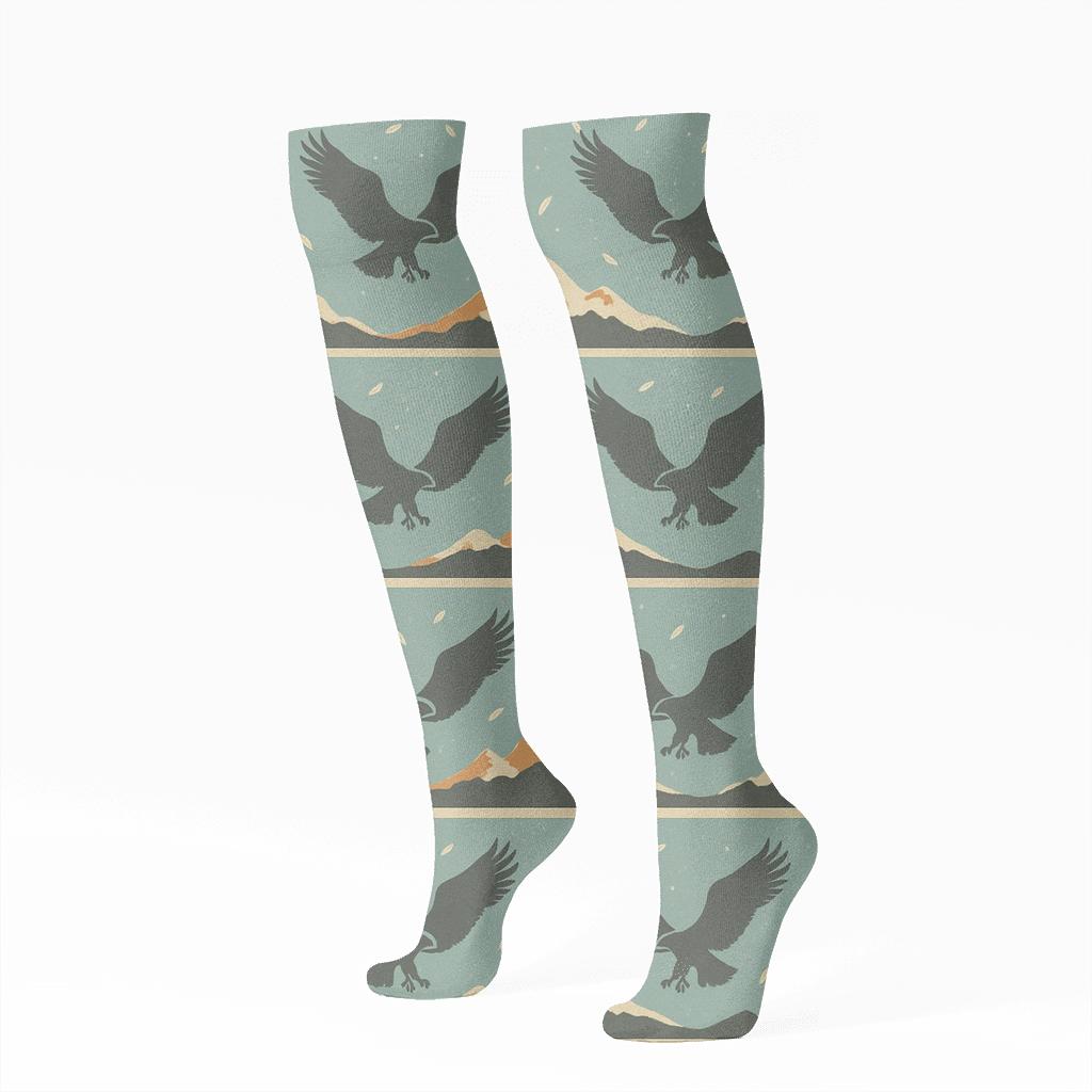 Sky Blue Bands With Eagle Flight Emblems unique graphic knee-high socks