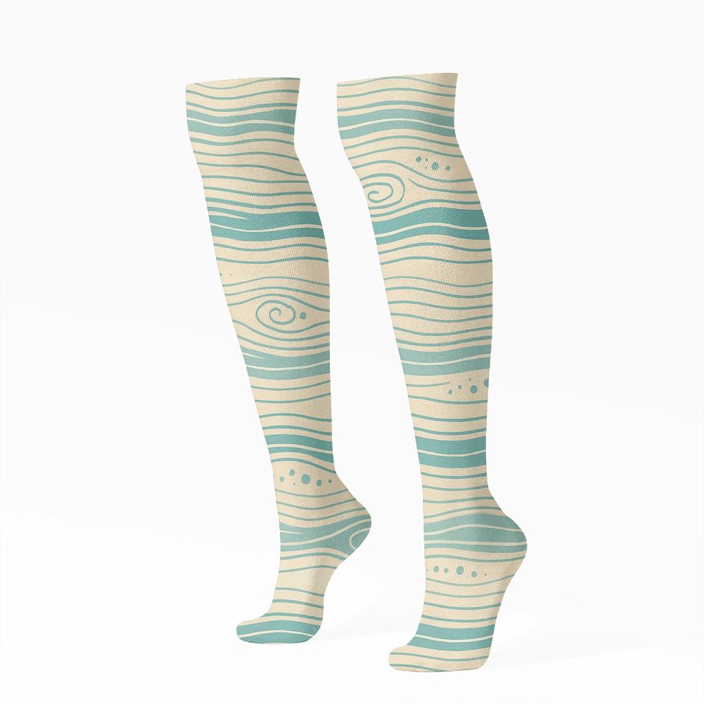 Seafoam Tide Band Topography On Warm Sand Background custom knee-high socks