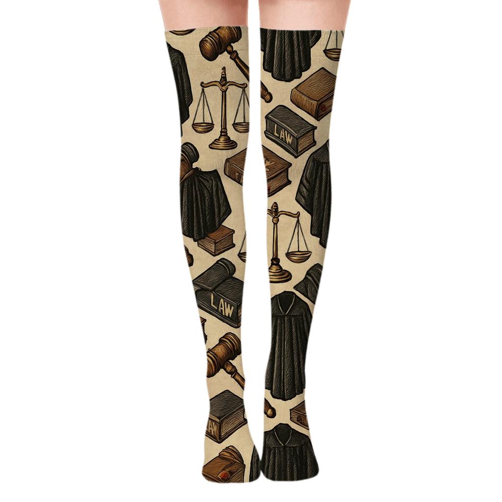 Courtroom Collage With Judge Motifs personalized over-the-knee socks