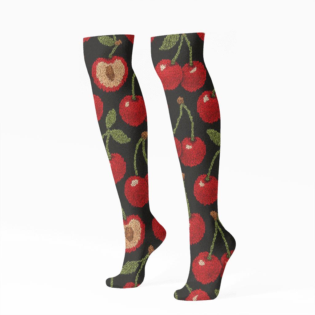 Cherry-Knit Illusion Diagonal Orchard Tiles unique graphic knee-high socks