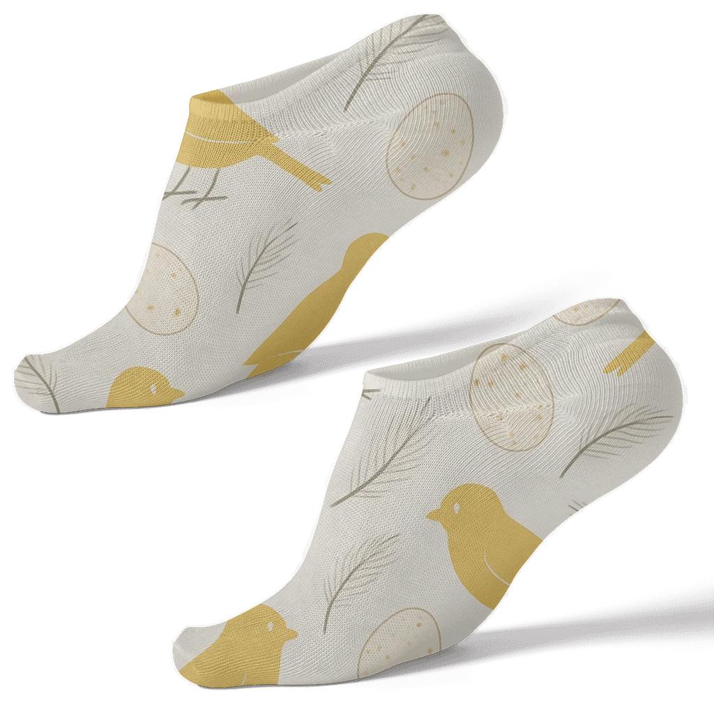 Golden Canary Egg Scatter On Light Gray Background trendy patterned ankle socks