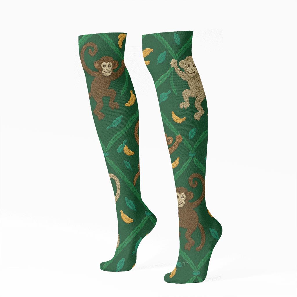 Knitted Illusion Vine Lattice Monkey personalized knee-high socks