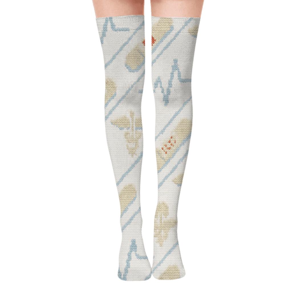 Band Aid Rhythm With Doctor Calm stylish fashion over-the-knee socks