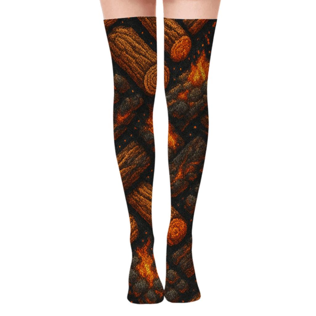 Stacked Log Lattice With Heart Ember Rhythm soft everyday over-the-knee socks