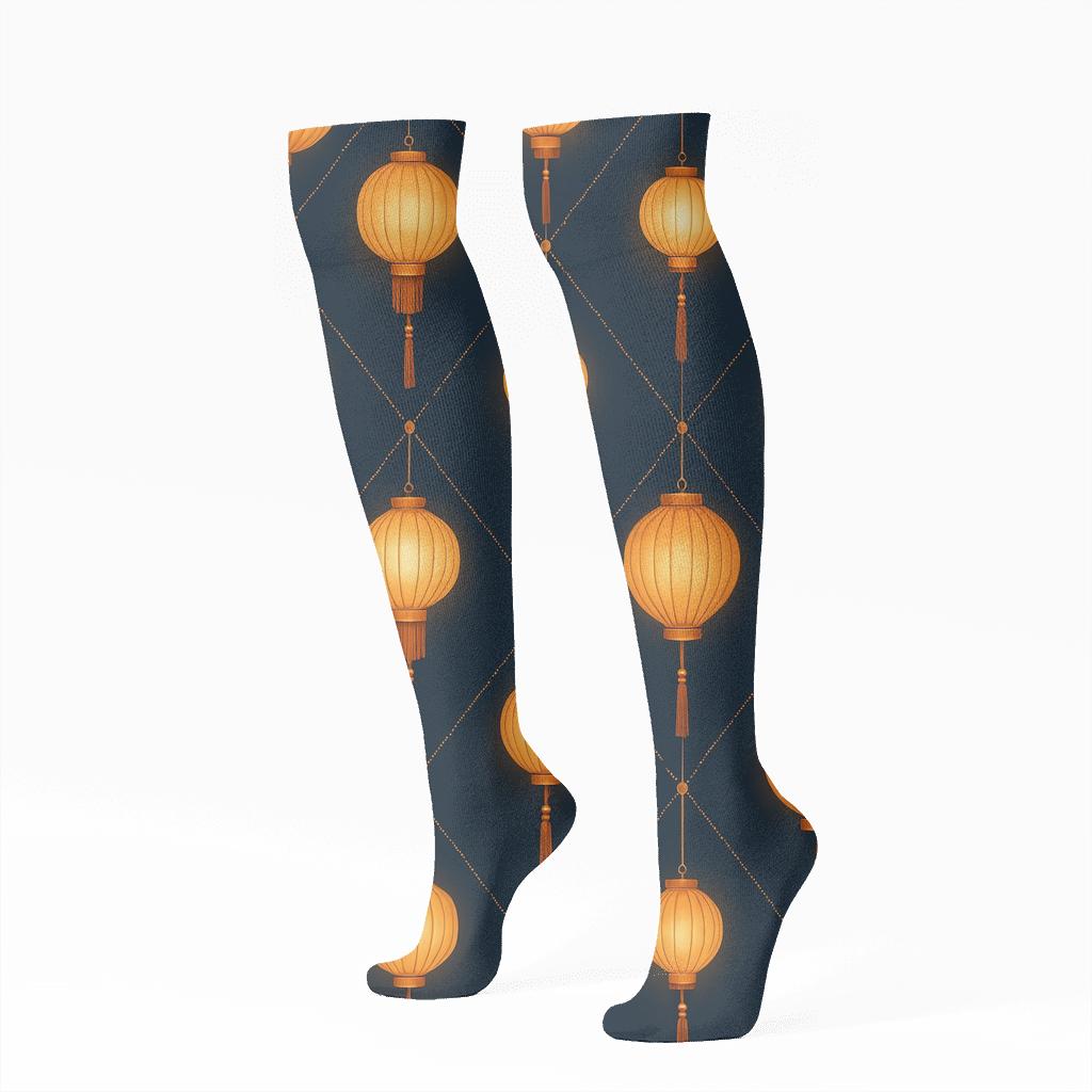 Tassel Lattice With Lantern Glow soft everyday knee-high socks