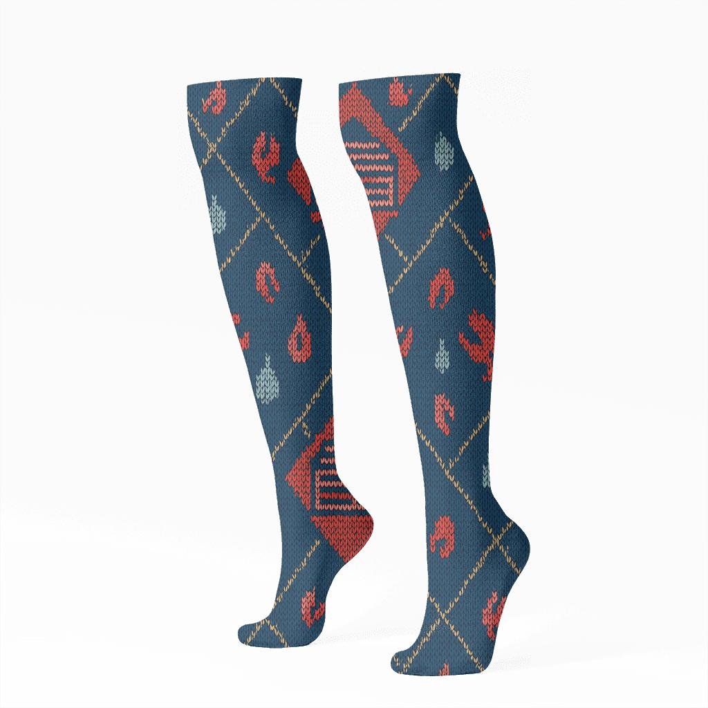 Knitted Illusion Lobster Trap Argyle soft everyday knee-high socks