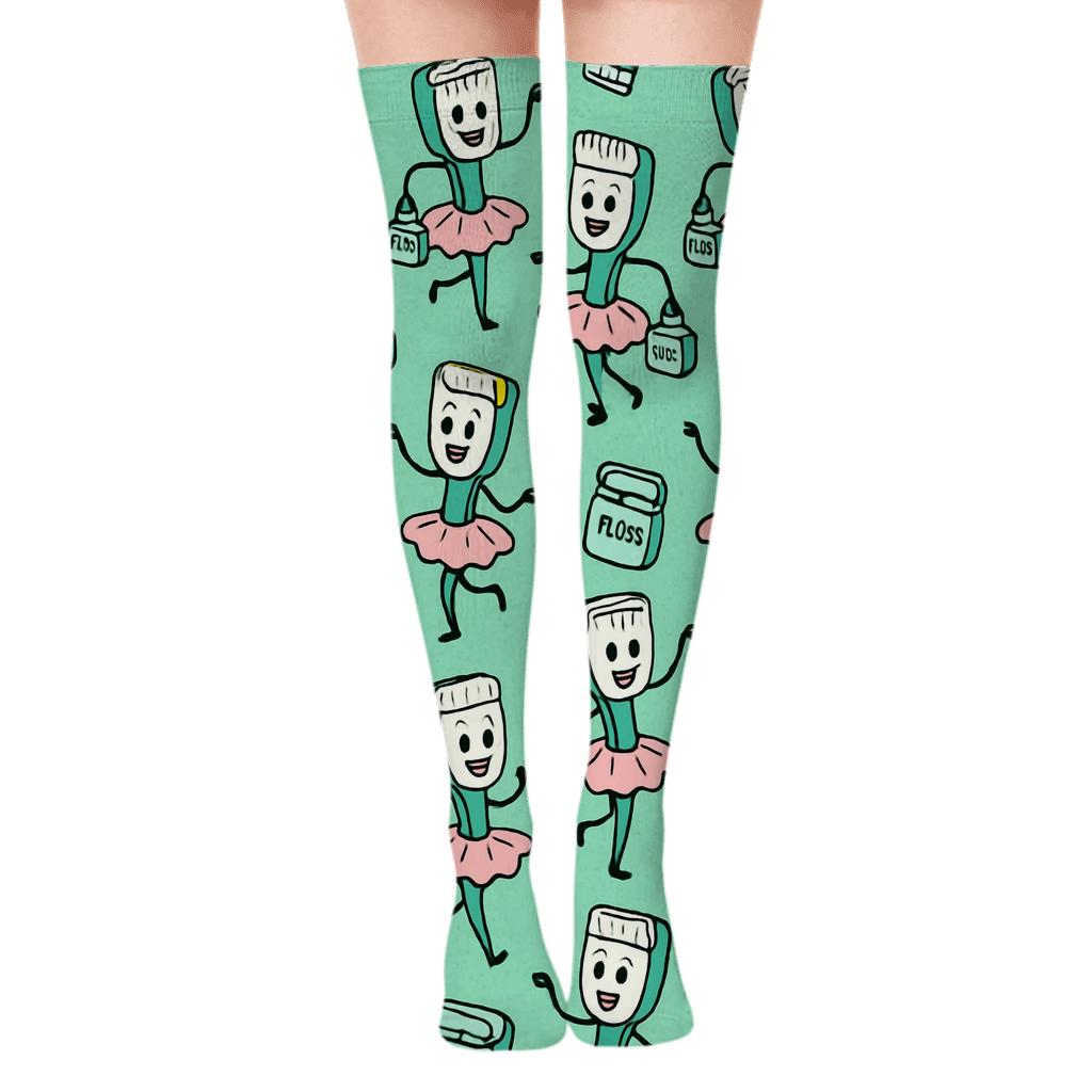 Toothbrush Tutu Parade With Dentist Details premium cozy over-the-knee socks