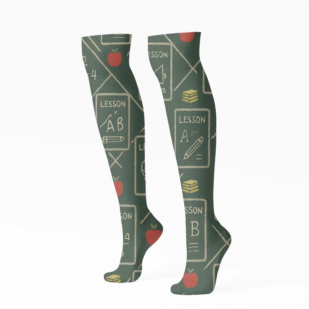 Teacher Chalkboard Trellis Repeat personalized knee-high socks