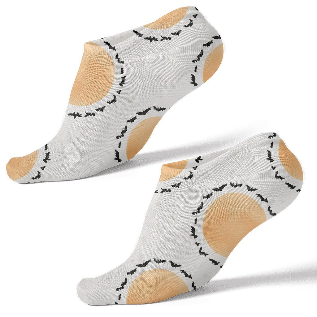 Orange Moon Glow And Bat Ring Repeat On White Background designer print ankle socks