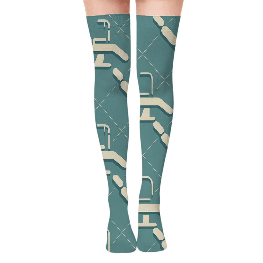 Dentist Chair Lattice On Calm Dental Blue soft everyday over-the-knee socks